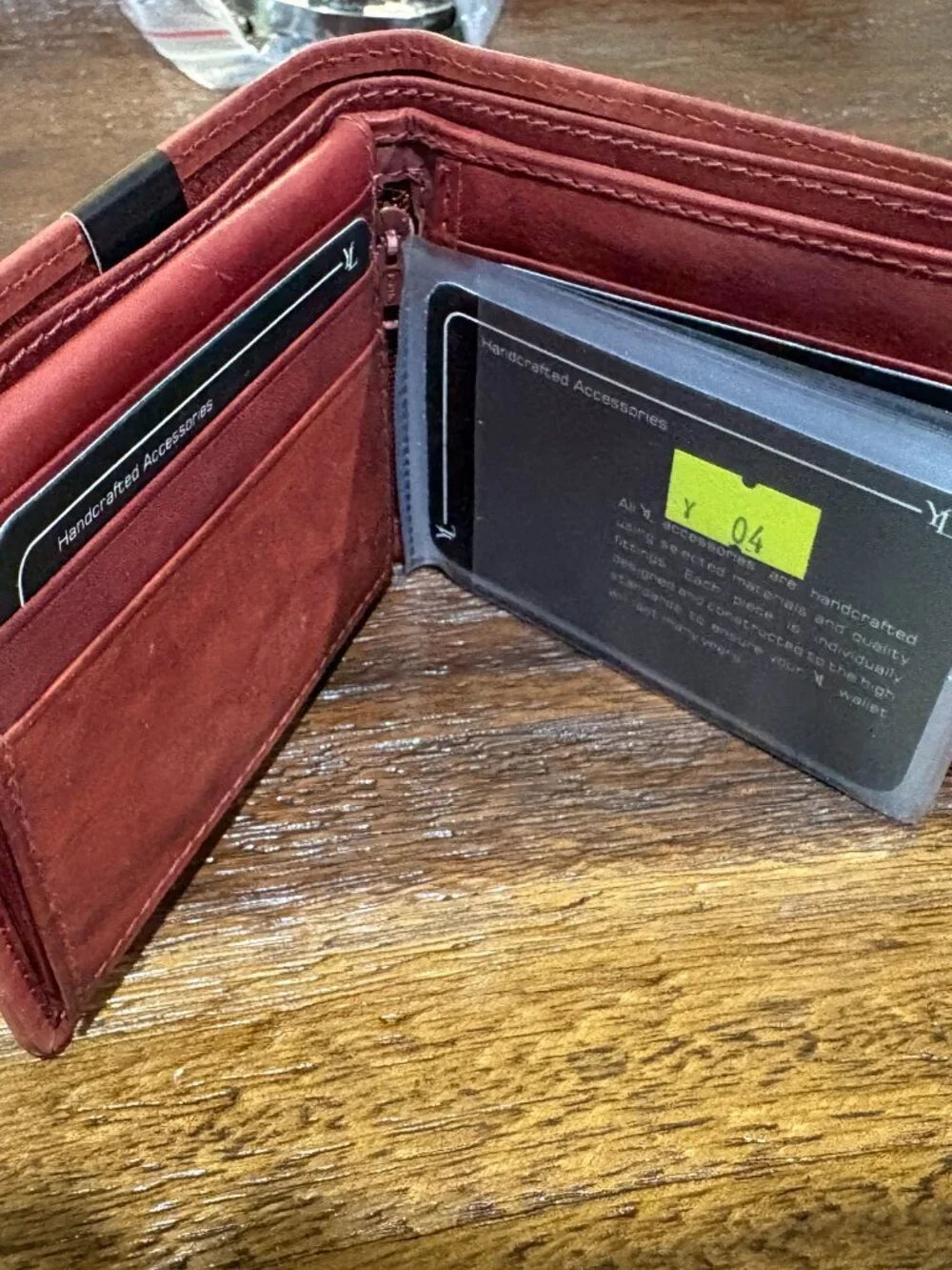 YL Genuine Leather Red Brown Bi-fold Men's Wallet NIP NEW